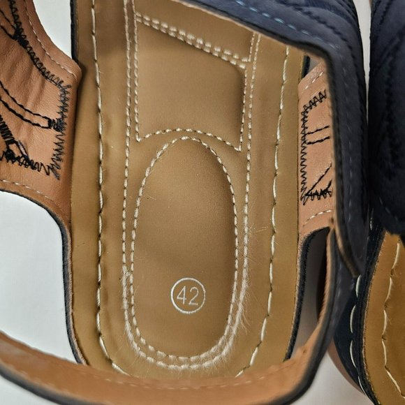 Women Blue Sandals Summer Slippers Open Toe Shoes Size 42 Slope Heel - Picture 7 of 12